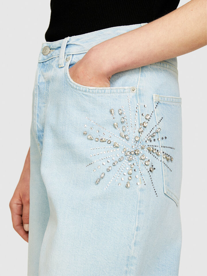 Barrel fit jeans with embroidery - women's carrot fit jeans - Light Blue | Sisley image number 5